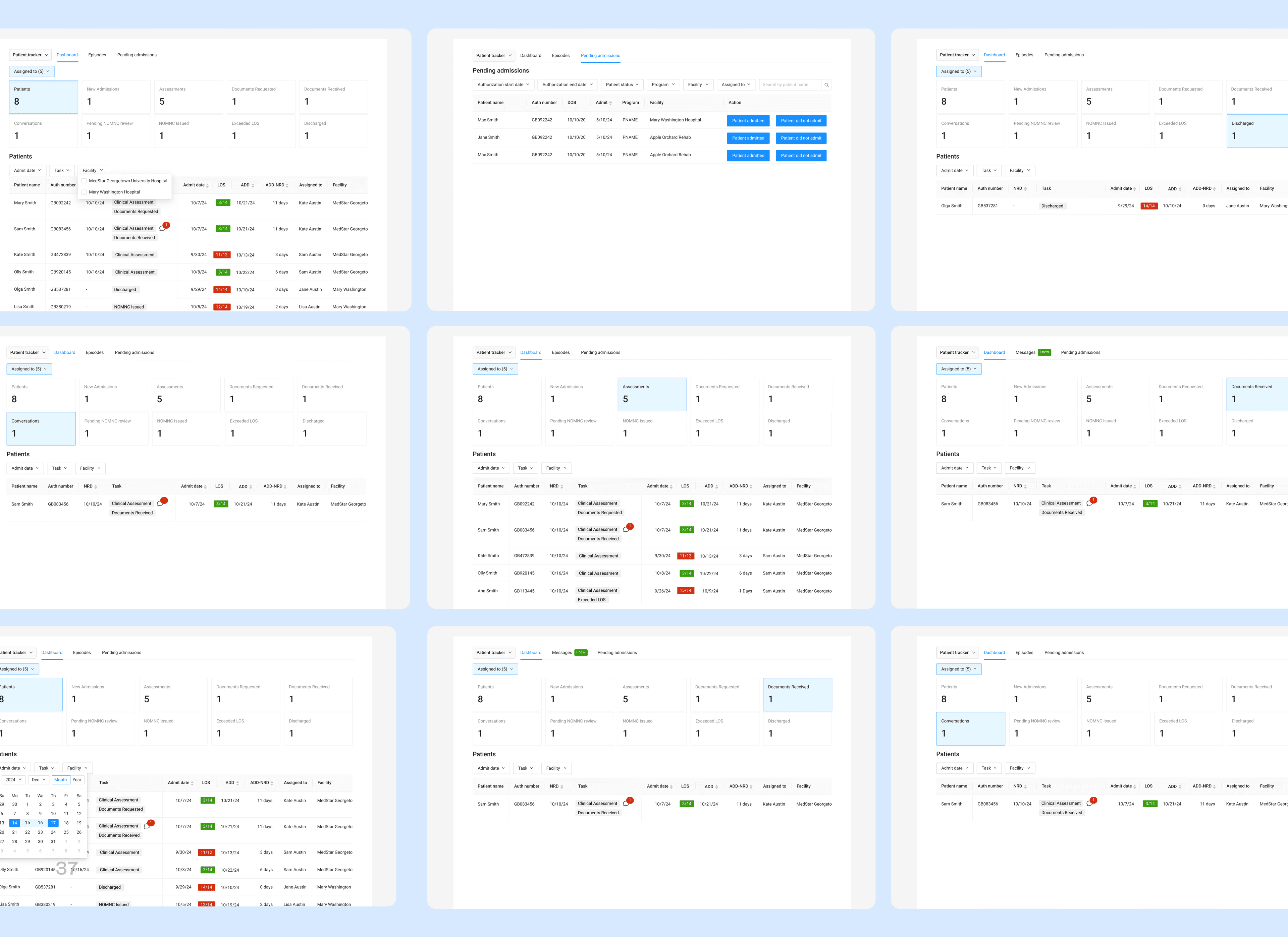 PAA dashboard design variations