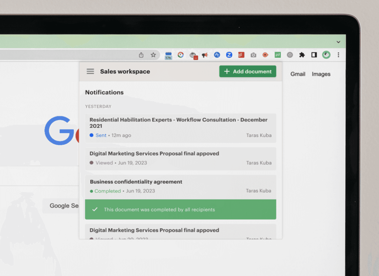 PandaDoc Sales workspace with notifications