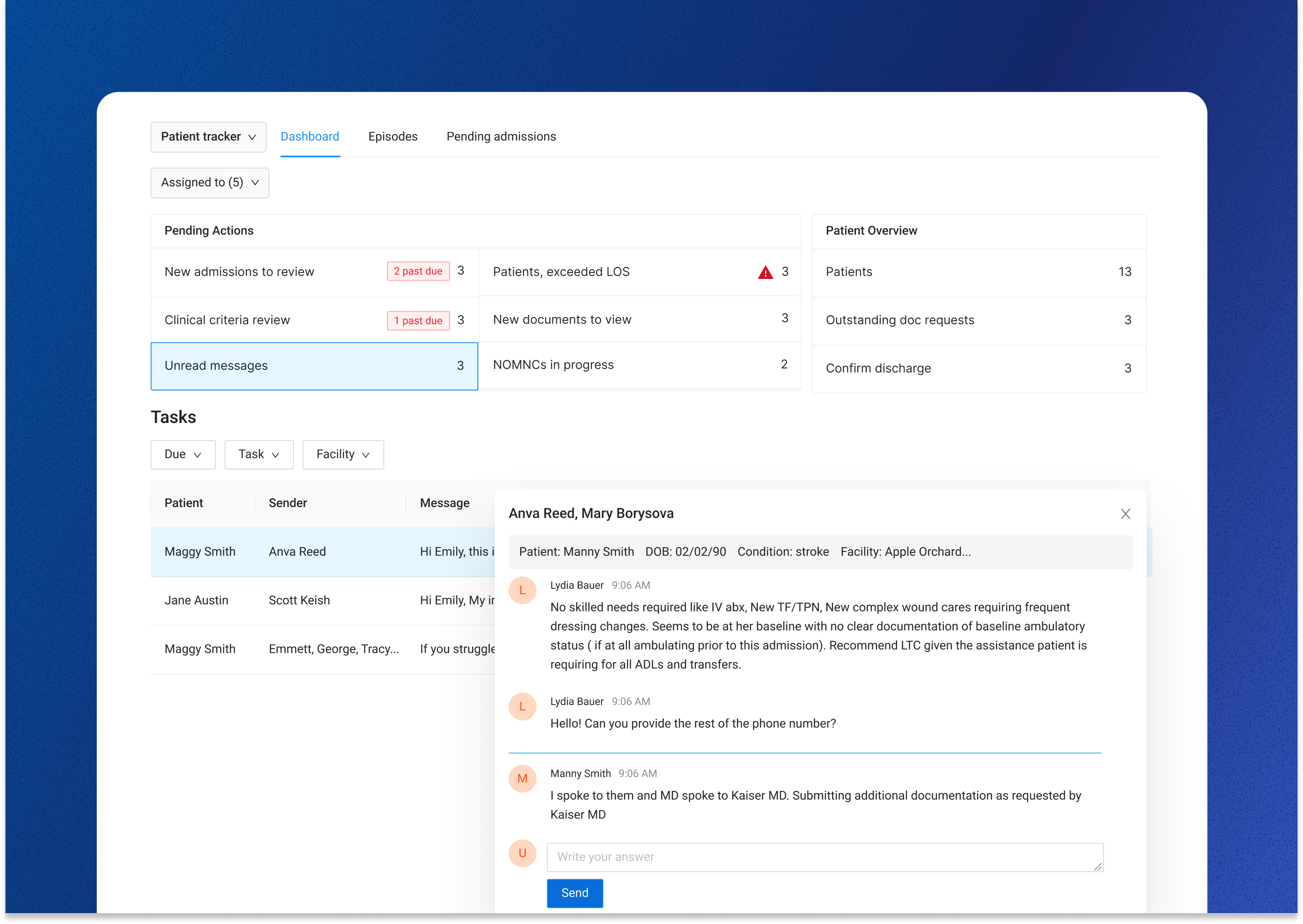 PAA Patient Tracker dashboard with pending actions